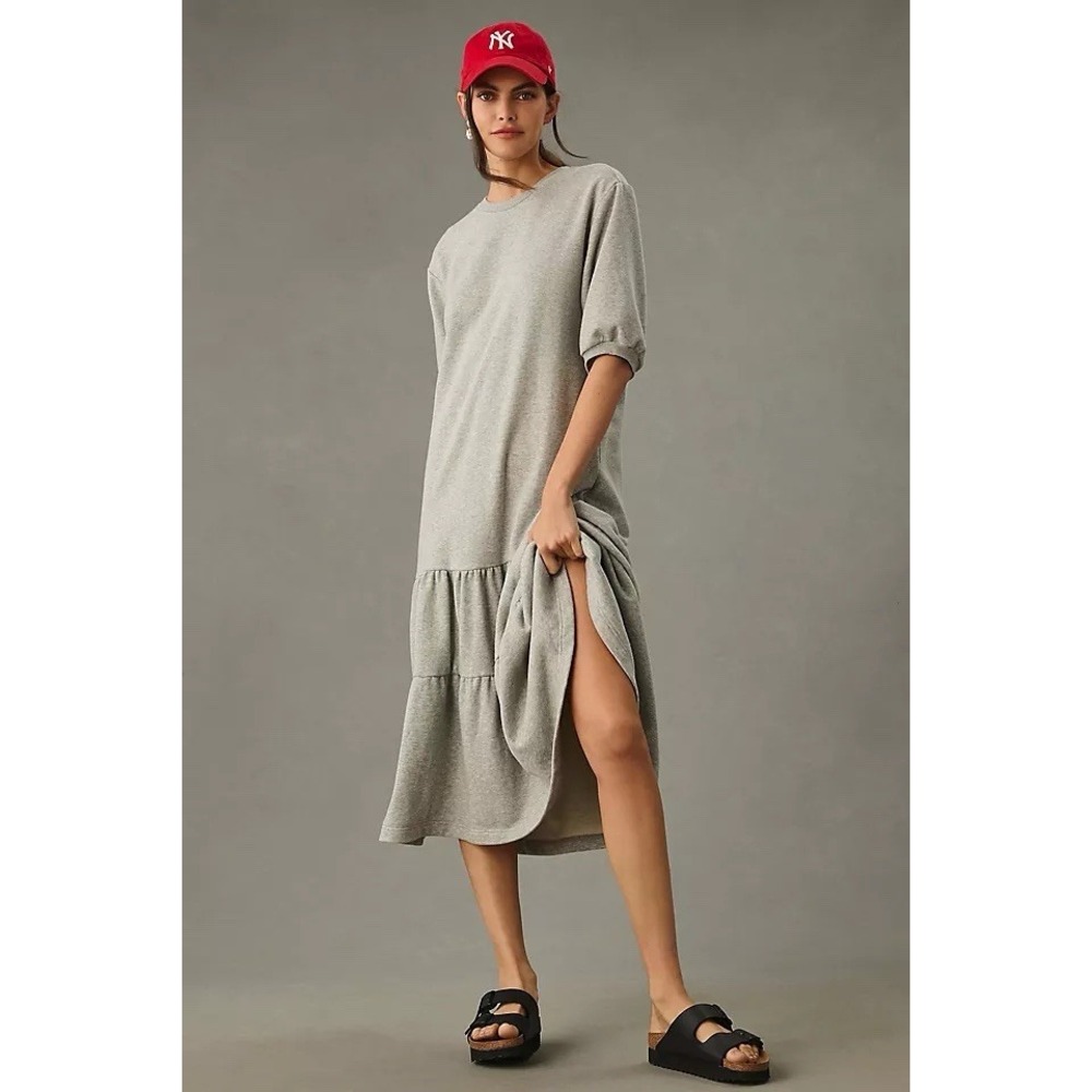 Anthropologie Daily Practice Tiered Lounge Midi Dress XL Gray Day Dress Casual - Picture 2 of 11